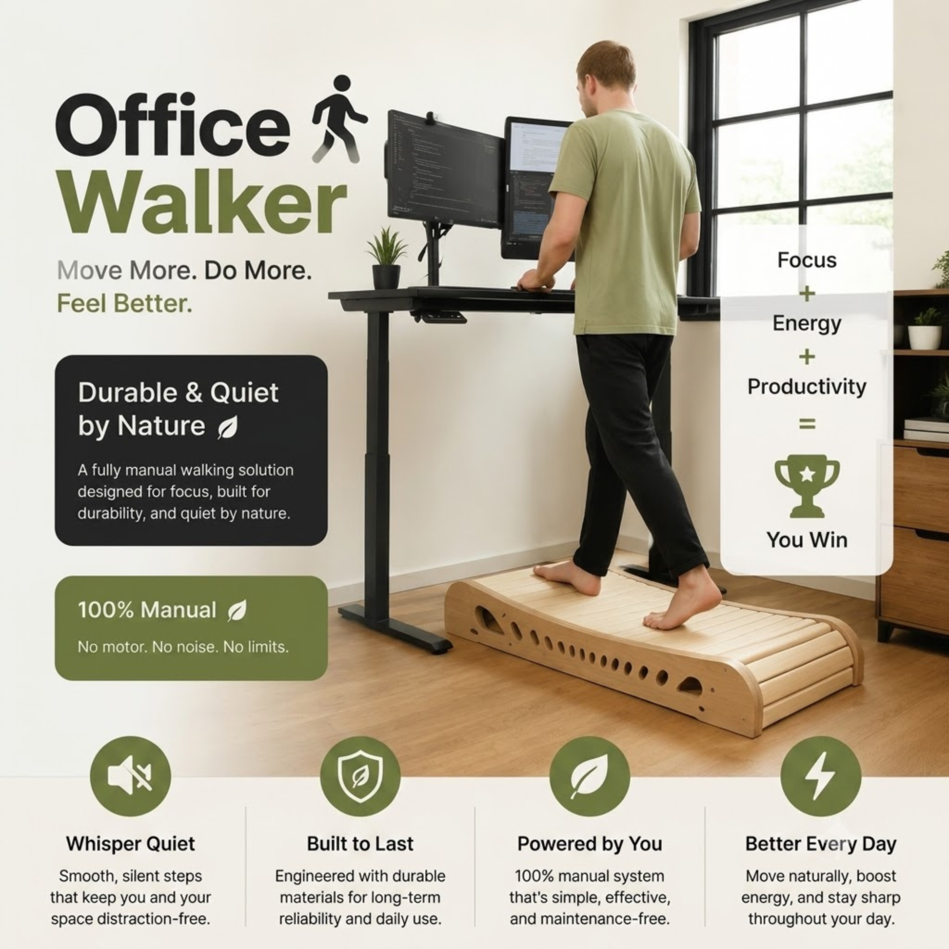 Evermove Wooden Walking Treadmill